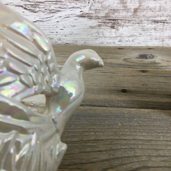 Set of 2 Ceramic Dove Bird & Star Votive Candle Holders Tall Pearl Iridescent - Picture 13 of 13